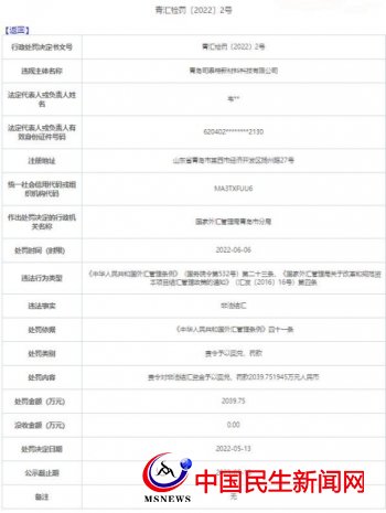 青島司泰特新材料科技公司違法被罰2040萬 非法結匯